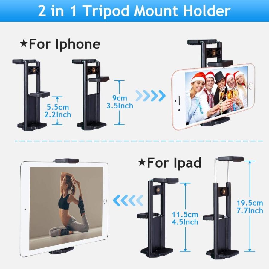【正規品】 Lusweimi 60インチ三脚 iPad iPhone用 カメラ三脚 携帯電話用 2イン1 三脚マウントホルダー 携帯電話/タブレット/ウェブカメラ/GoPro/すべてのカメラ用 キャリ 【2865141896】(14438円)