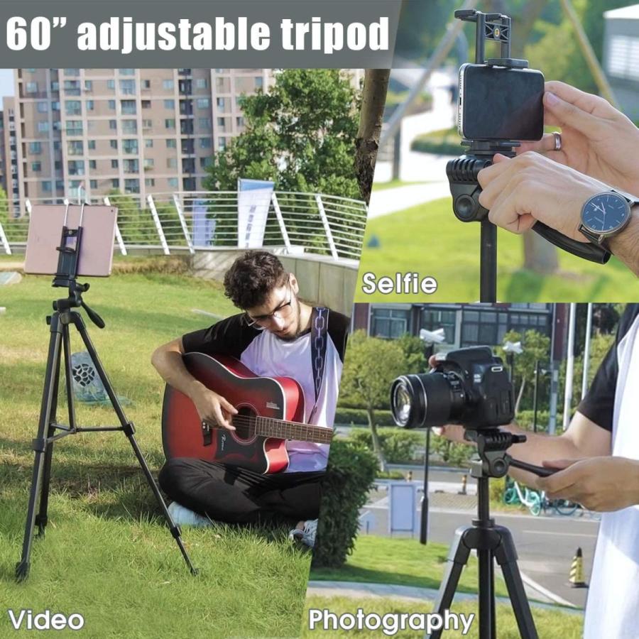 【正規品】 Lusweimi 60インチ三脚 iPad iPhone用 カメラ三脚 携帯電話用 2イン1 三脚マウントホルダー 携帯電話/タブレット/ウェブカメラ/GoPro/すべてのカメラ用 キャリ 【2865141896】(14438円)
