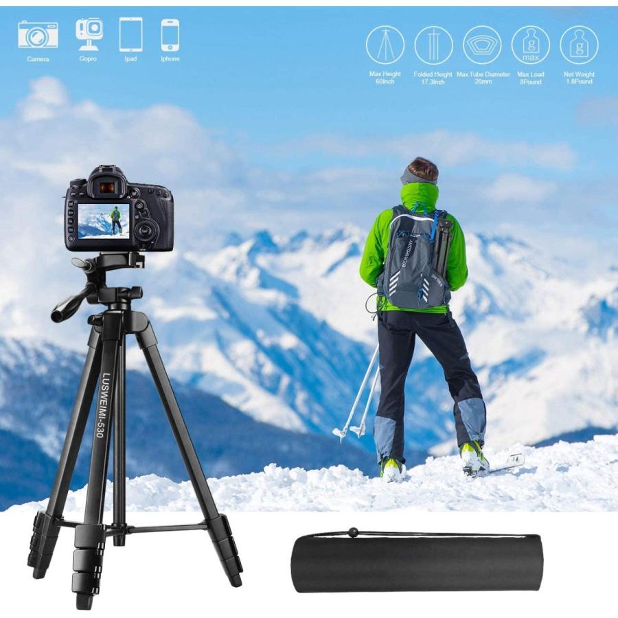 【正規品】 Lusweimi 60インチ三脚 iPad iPhone用 カメラ三脚 携帯電話用 2イン1 三脚マウントホルダー 携帯電話/タブレット/ウェブカメラ/GoPro/すべてのカメラ用 キャリ 【2865141896】(14438円)
