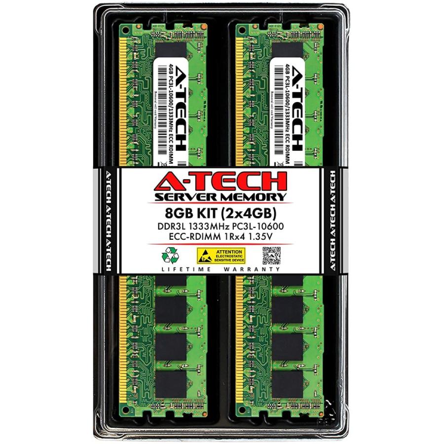 A-Tech 8GB Kit (2 x 4GB) 1Rx4 PC3L-10600R DDR3 DDR3L 1333 MHz ECC RDIMM 1.35V Low Voltage ECC Registered Single Rank DIMM 240-Pin Server Workstation