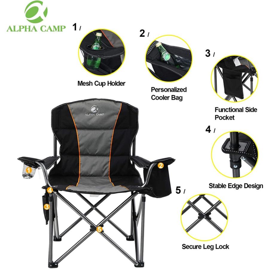 Alpha Camp オック 600d 厚みのある 耐荷重450ポンド カップホルダー収納とクーラーバッグ付き キャンプチェア 折りたたみ アウトドア パッド入り 高耐久 特大 その他野球用品 安い Ahmedmostafa Us