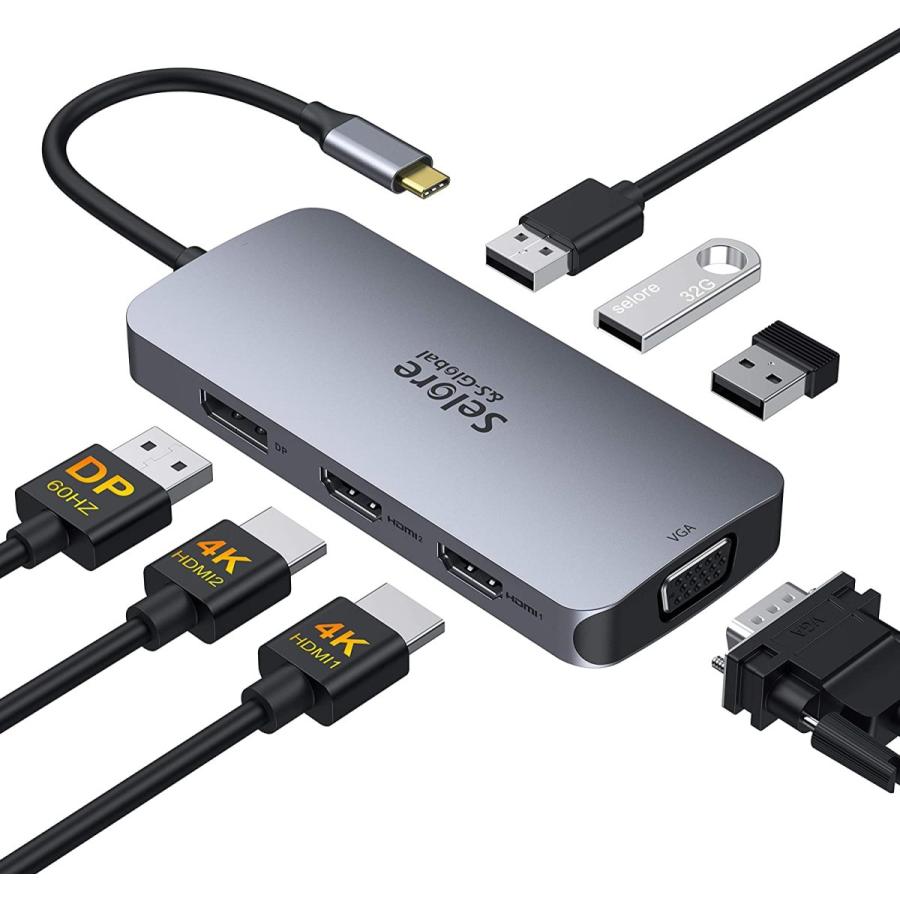 直輸入品激安USB C to Dual HDMI Adapter in USB C Docking Station to Dual HDMI Displayport VGA Adapter USB C to 3USB 2.0  Multi Monitor Adapter for Dell XPS 13