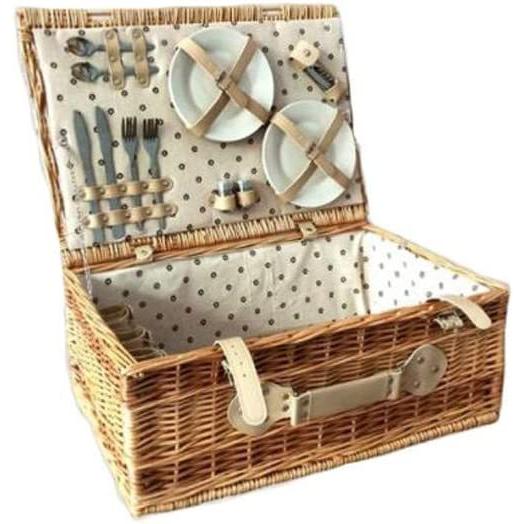 Person Picnic Hamper Set Willow Picnic Basket Accessories Plates and Utensils Perfect for Picnicking Camping or Any Other Outdoor (Color Light Br