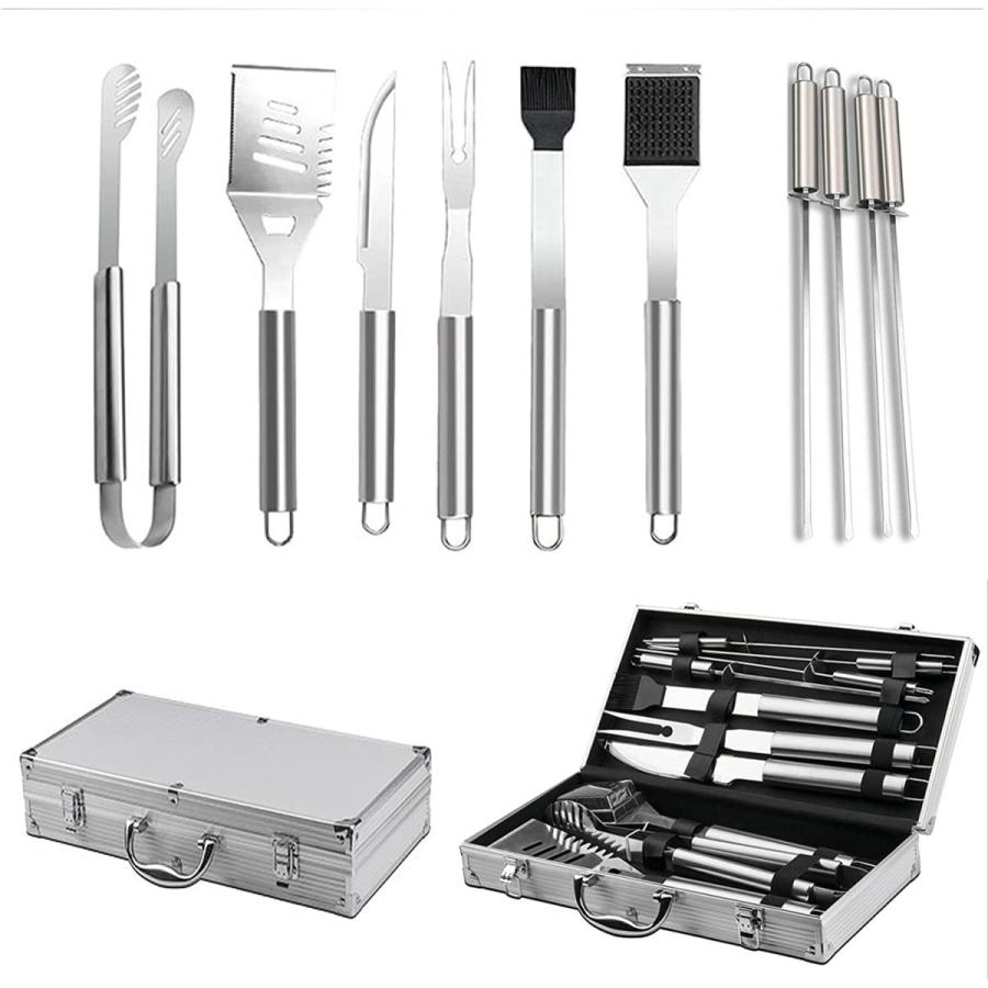 Barbecue Tool 11 Pcs BBQ Set Stainless Steel Barbecue Accessories with Aluminum Storage Box Complete Outdoor Barbecue Grill Utensils Set BBQ Grilling