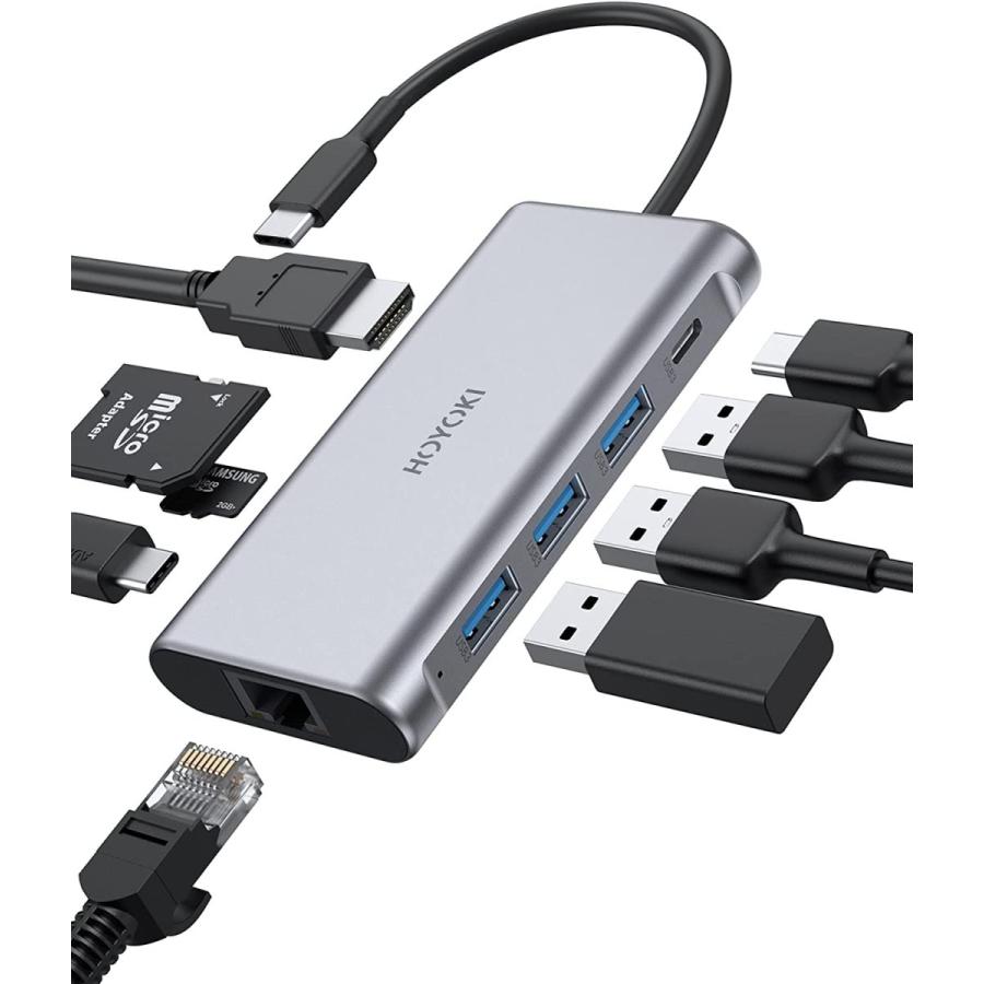 HOYOKI USB Cハブアダプター 9イン1 USB Cアダプター Type Cアダプター イーサネット1000Mbpss 4K HDMI 3 USB 3.0 USB-Cデータポート 5Gbpss 100W PDサンダーボ(14923円)