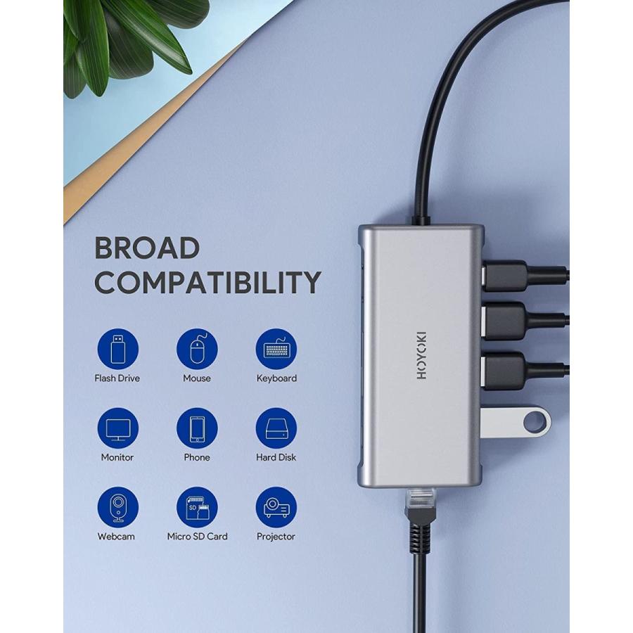 HOYOKI USB Cハブアダプター 9イン1 USB Cアダプター Type Cアダプター イーサネット1000Mbpss 4K HDMI 3 USB 3.0 USB-Cデータポート 5Gbpss 100W PDサンダーボ USB Cアダプター Type HDMI 100W Cハブアダプター 9イン1 イーサネット1000Mbpss 4K Cデータポート 5Gbpss Hub