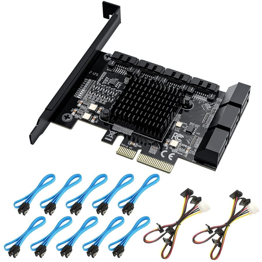 ACASIS PCIe SATA Card 10 Port with 10 SATA Cables and SATA Power Splitter Cables  SATA Controller Expansion Card with Standard Profile Bracket  6Gb