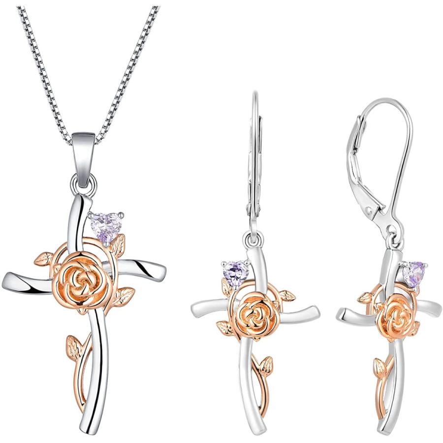 人気の Rose Flower Silver Sterling 925 Necklace Pendant Cross YL Crucifix Women　並行輸入品 for Jewelry Criss Alexandrite Created Earrings Dangle その他レディースアクセサリー