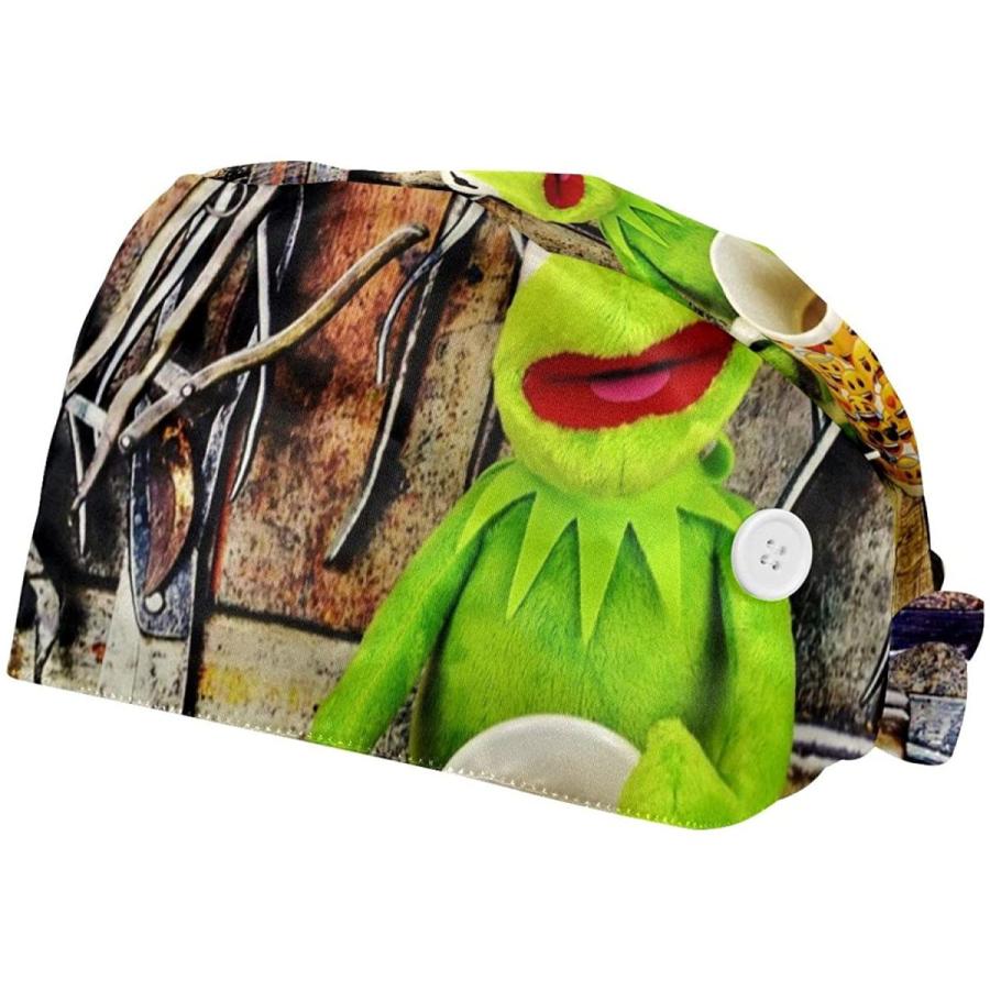 お礼や感謝伝えるプチギフト HonYea Kermit Frog Adjustable Working Caps 2 Pack Bouffant Hats with Buttons Women Men one Size　並行輸入品 キャップ