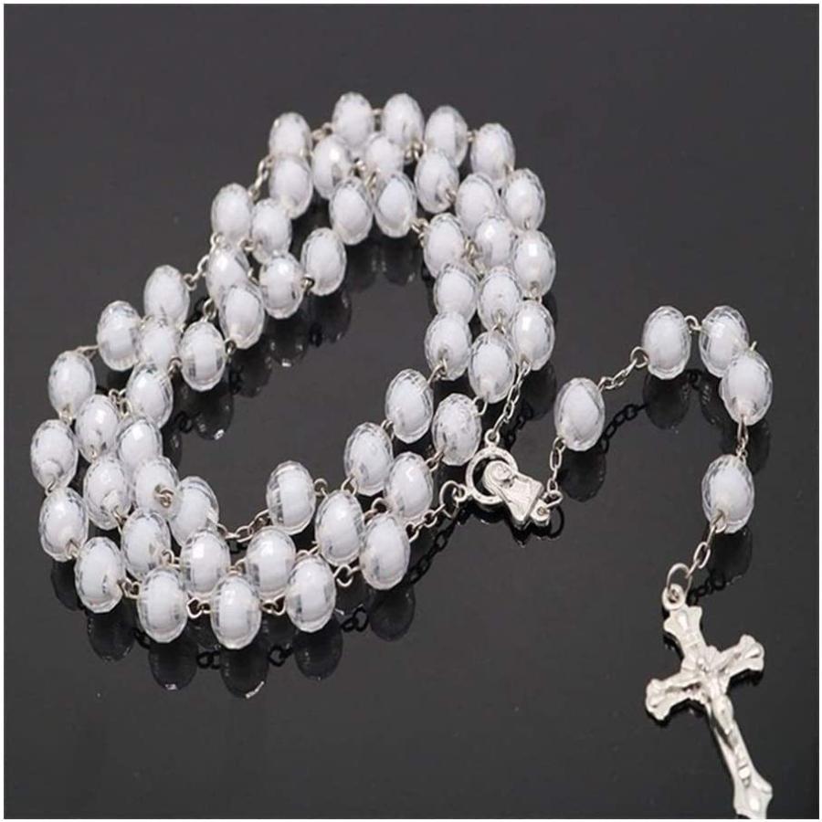 専門ショップ Jewelry  Necklace Pearl  Beads Glass White Round mm 8  Necklace Rosary Jesus Gifts 1)　並行輸入品 Color: (Metal その他財布、帽子、ファッション小物
