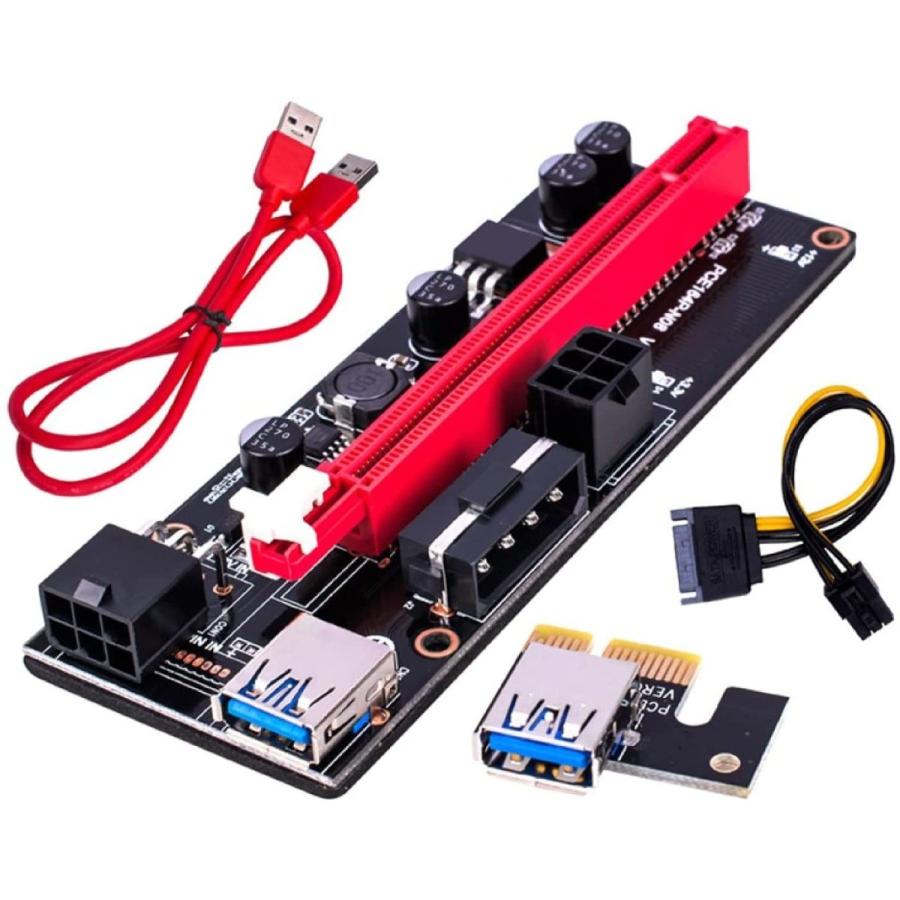 VER009S PCI-E Riser Card Dual 6Pin Adapter Card PCIe 1X to 16X Extender Card USB 3.0 Data Cable for BTC Mining Miner　並行輸入品