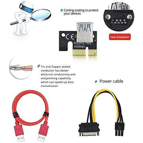 FDSF 6Pcs PCI-E Riser 009S Card PCIE PCI E Extender GPU X16 USB 3.0 to 6Pin Cable Riser for Video Card Mining(A)　並行輸入品 PCI Riser Card 6Pcs 009S PCIE Extender GPU X16 USB to 6Pin Cable for Video Mining