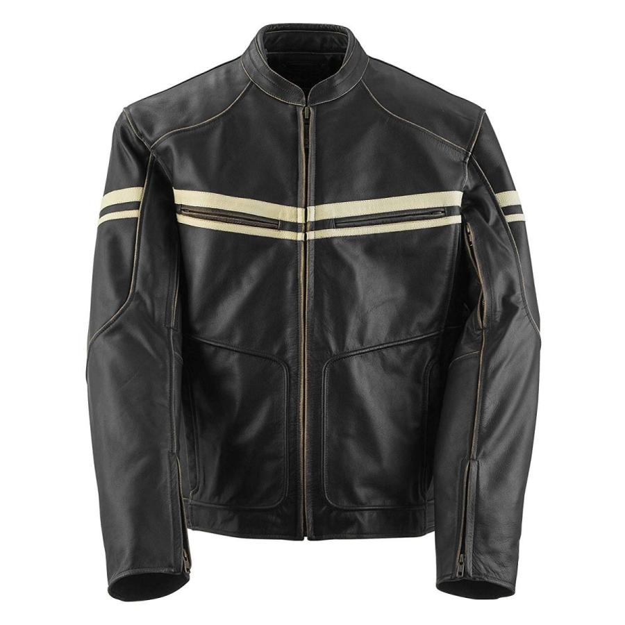 ブラックブランドメンズレザーカットスロートモーターサイクルジャケット ブラウン ミディアム