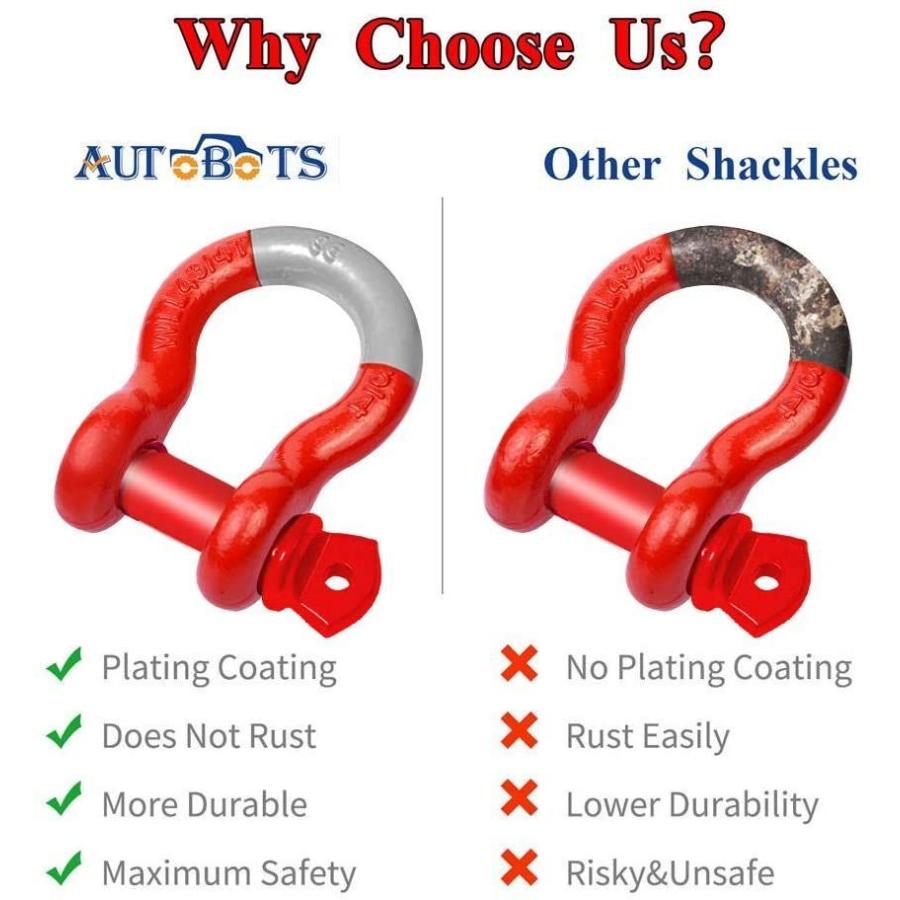 AUTOBOTS Bow Shackle 4" D-Ring Red Shackle (2 Pack), 41,887Ib Break - 2