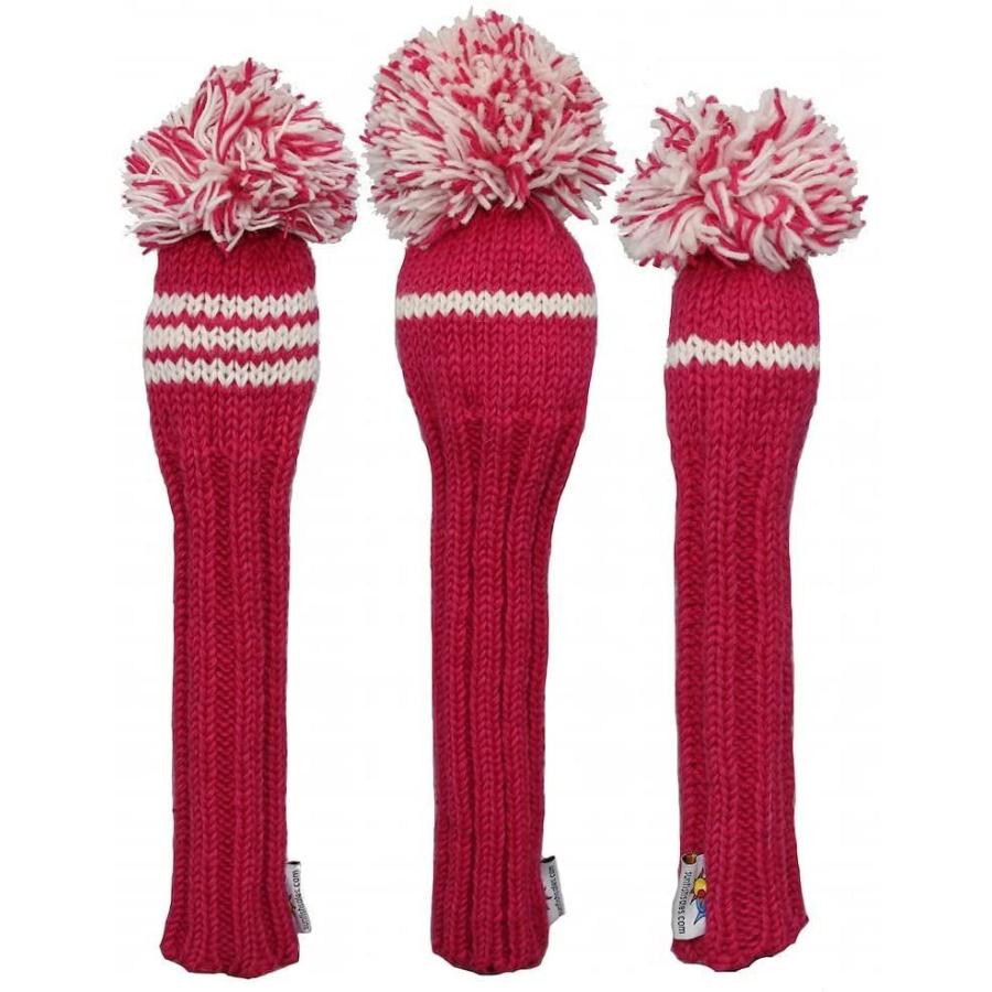 Sunfish Knit Wool Golf Headcover Set Driver Fairway Hybrid Pink and Wh