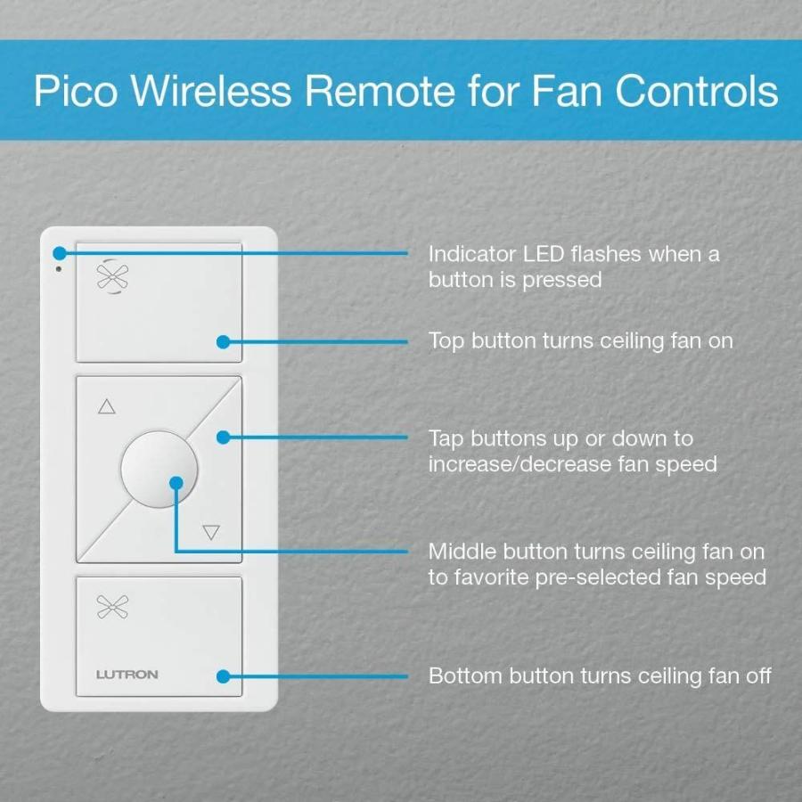 Lutron Pico Remote for Caseta Wireless Smart Fan Speed Control, PJ2-3B