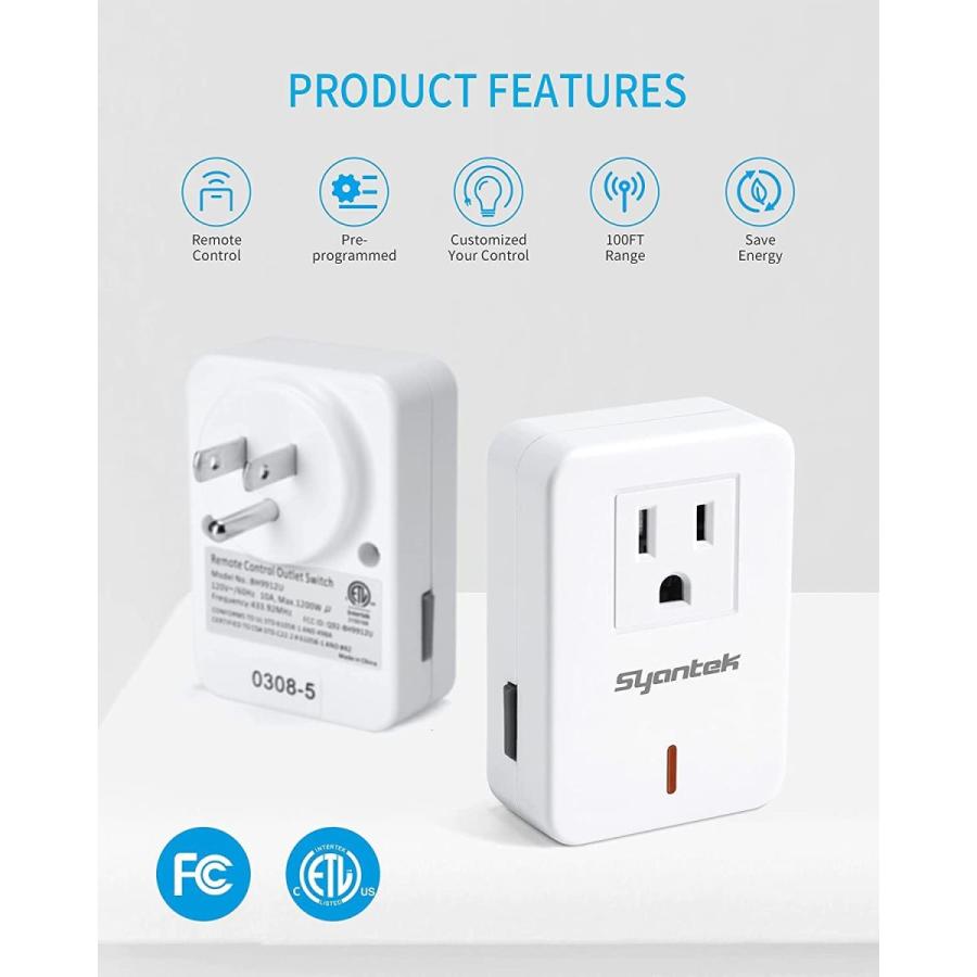Syantek Remote Control Outlet Wireless Light Switch for Household Appl