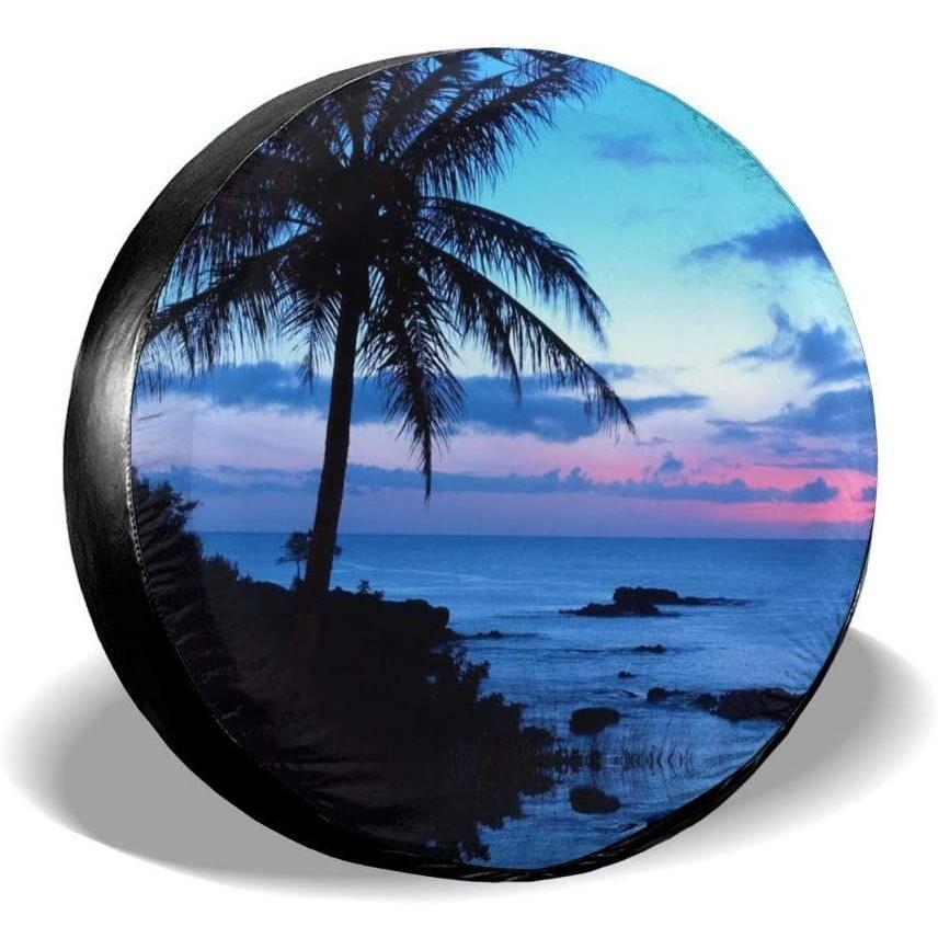 Tropical Paradise Ocean Beach Scene with Palm Trees Spare Tire Cover W