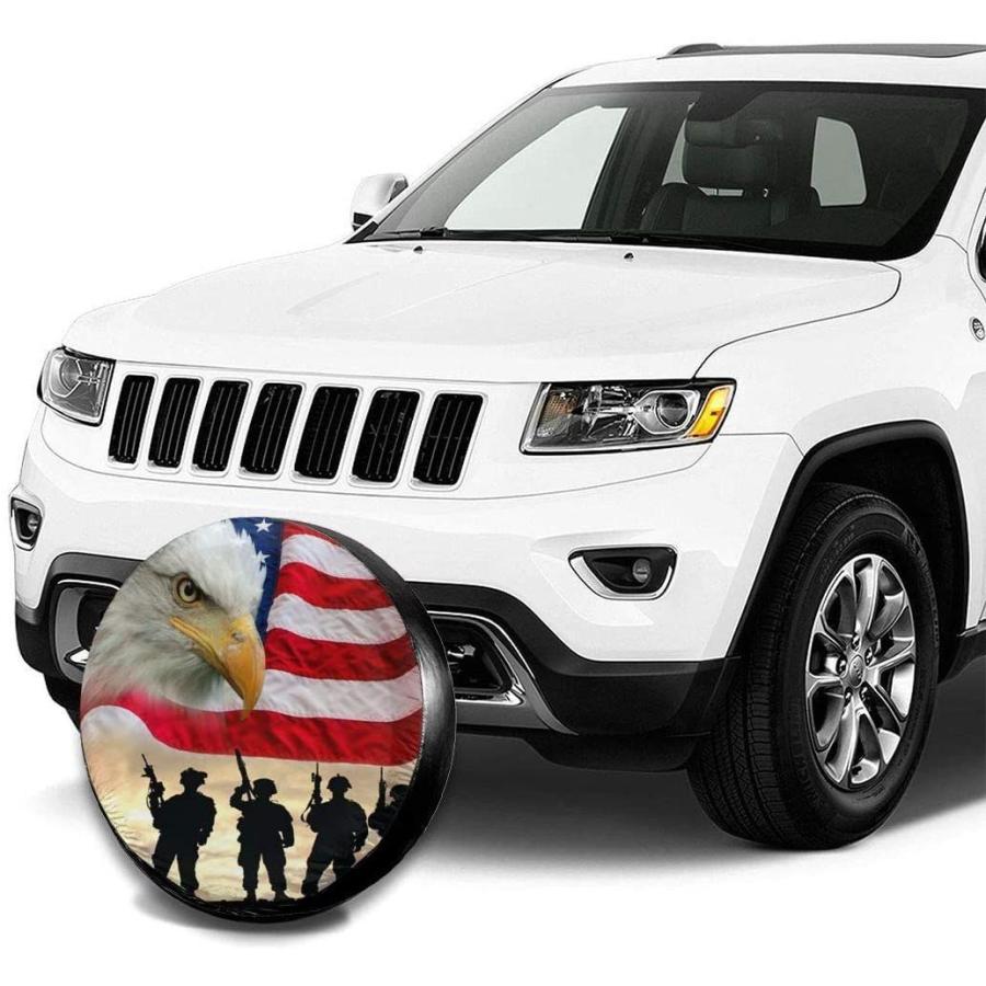 Spare　Tire　Cover,　Polyester　Dust-Proof　Waterproof　Flag　American　Eagle