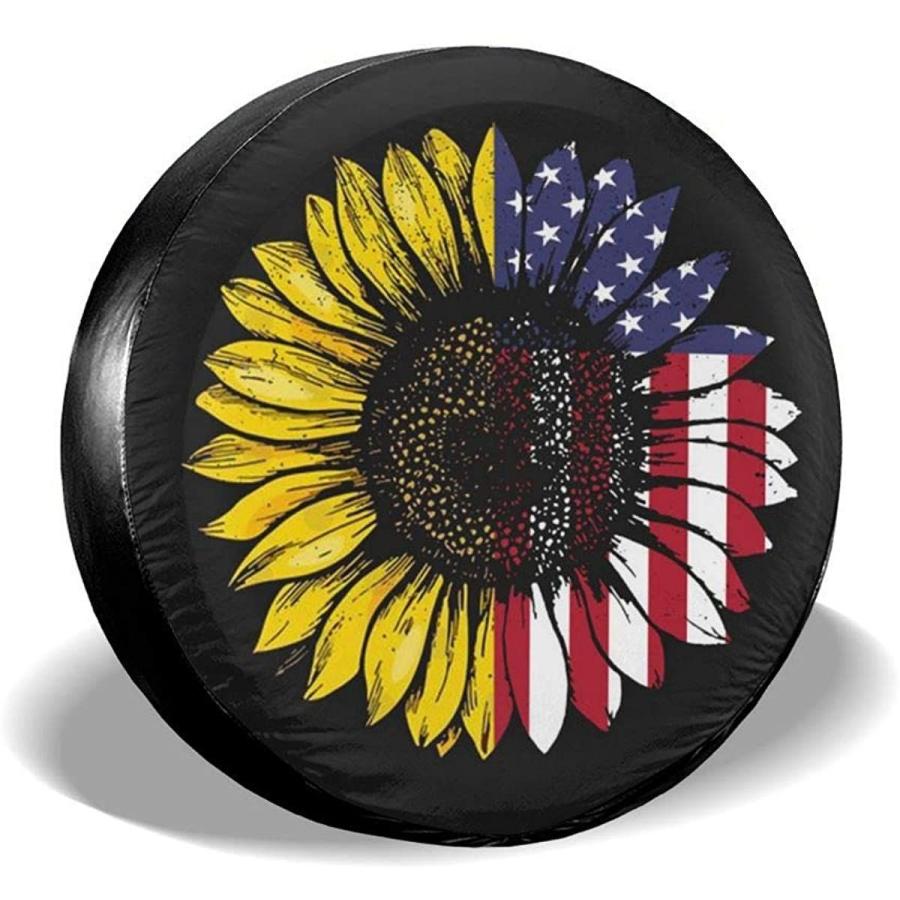 MSGUIDE Spare Tire Covers Sunflower American Flag Waterproof Dust-Proo