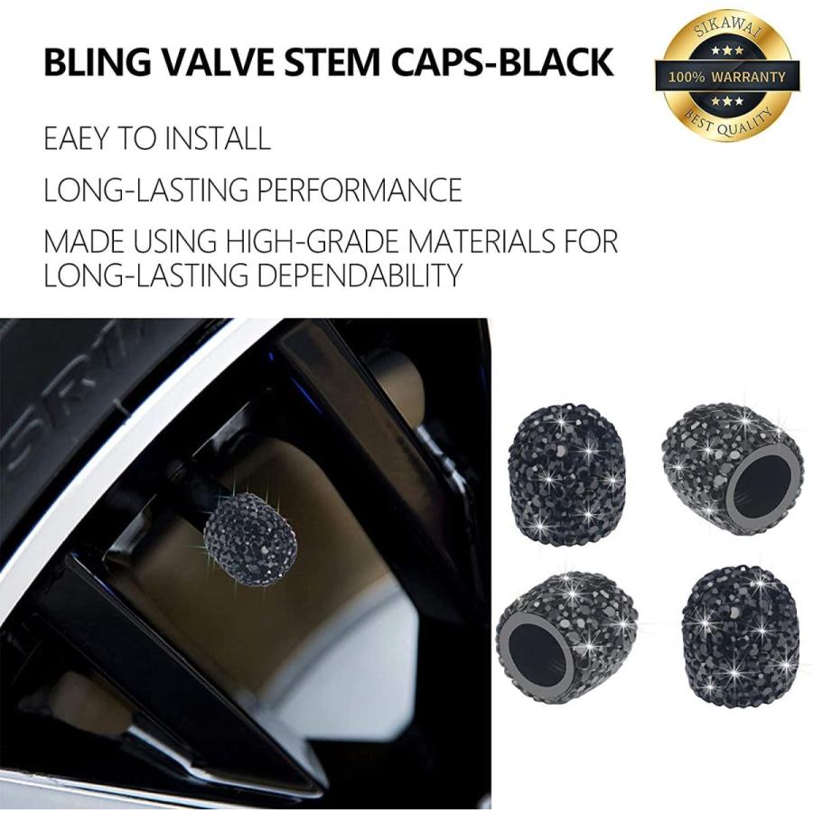 Sikawai Bling Valve Stem Caps Black Sparkling Handmade Crystal Rhinest - 7