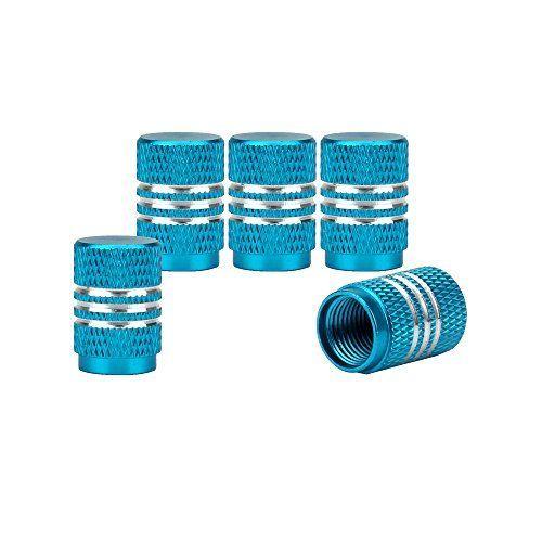 Senzeal　Aluminum　Round　Valve　Sky　Tire　Style　5pcs　Stem　Caps　Car　Blue