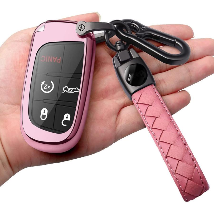 For　Jeep　Key　Fob　Keychain　With　TPU　Cover　C　Leather　Key　Protection　Soft