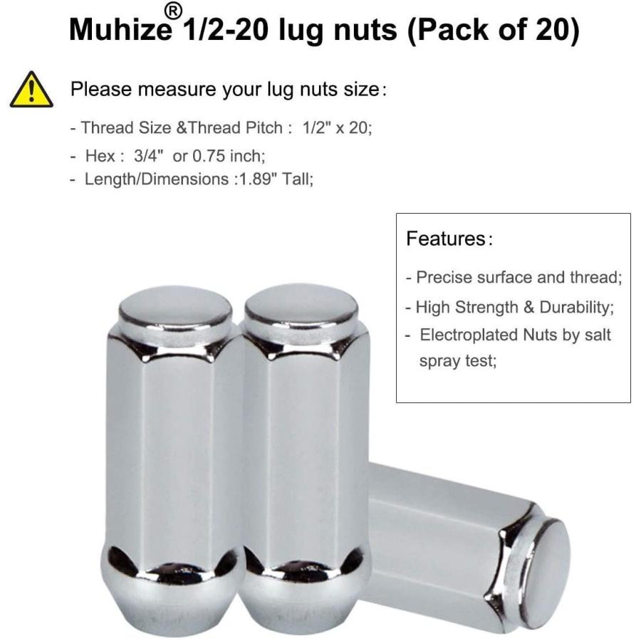 Wheel Lug Nuts x 20 MuHize 20pcs Chrome Lug Nut Kit with Key U