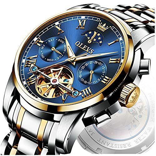 週間売れ筋 Automatic Luxury OLEVS Watches Watch Mens Mechanical Gold Blue Men for 腕時計