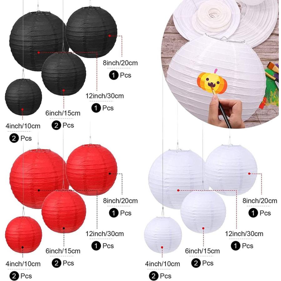 18 Piece Round Chinese Paper Lantern with Clear Nylon Thread， Aluminum