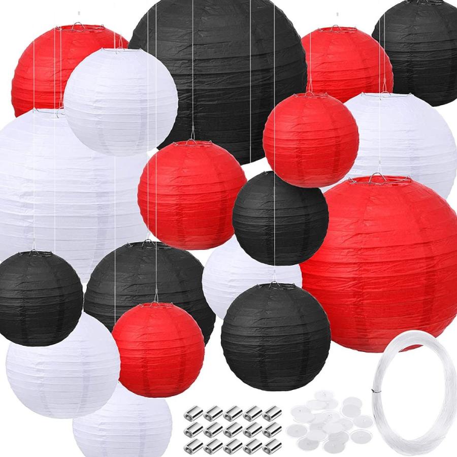 18 Piece Round Chinese Paper Lantern with Clear Nylon Thread， Aluminum Piece Round Chinese Paper Lantern with Clear Nylon Thread， Aluminum