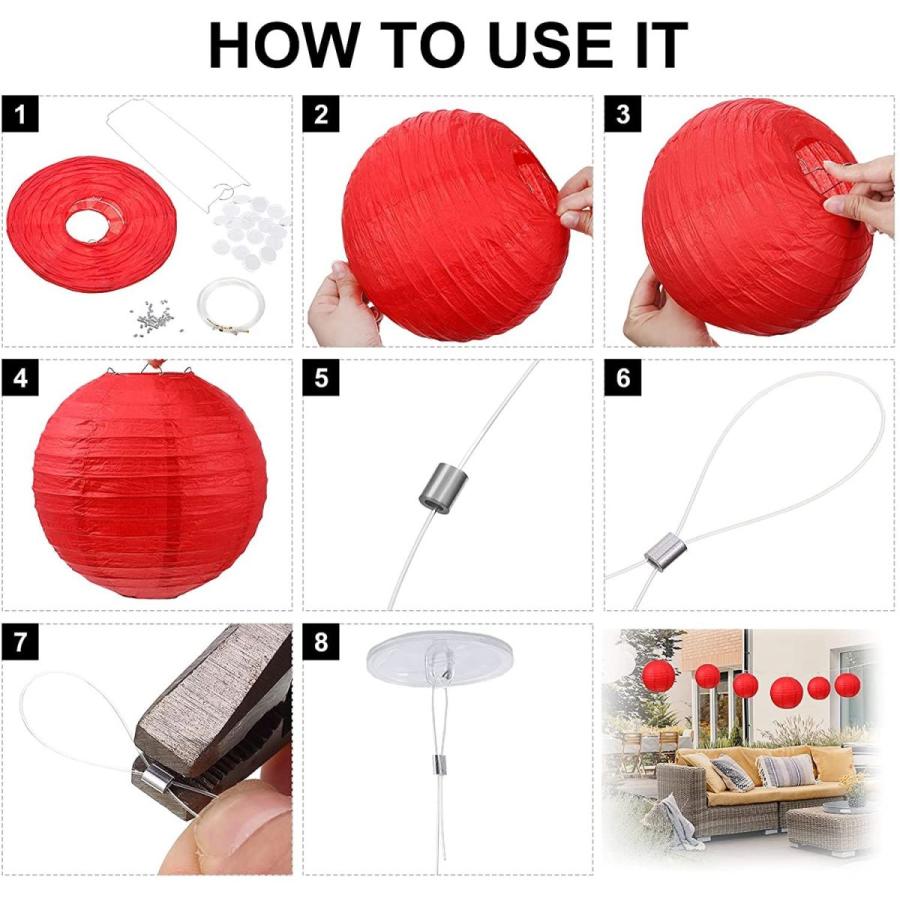 18 Piece Round Chinese Paper Lantern with Clear Nylon Thread， Aluminum Piece Round Chinese Paper Lantern with Clear Nylon Thread， Aluminum
