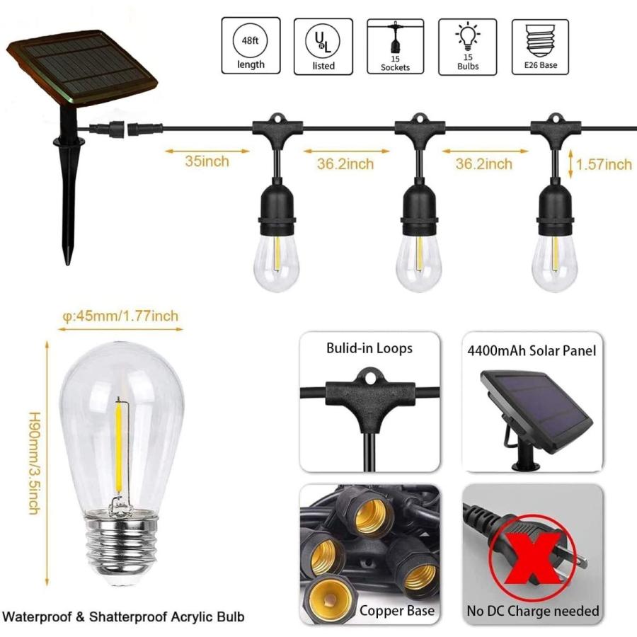 VAVOFO String Lights Solar Powered Outdoor， Shatterproof Material， IP6 VAVOFO String Lights Solar Powered Outdoor， Shatterproof Material，