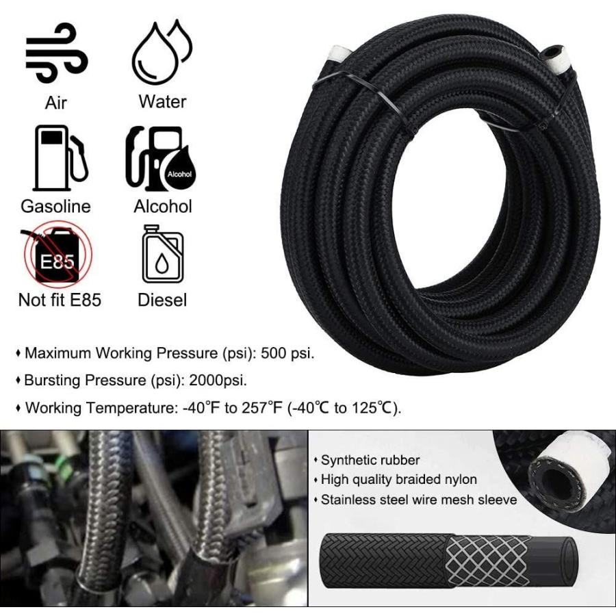 PQY 16FT AN6 Oil Gas Fuel Line Stainless Steel and Nylon Braided + 10p