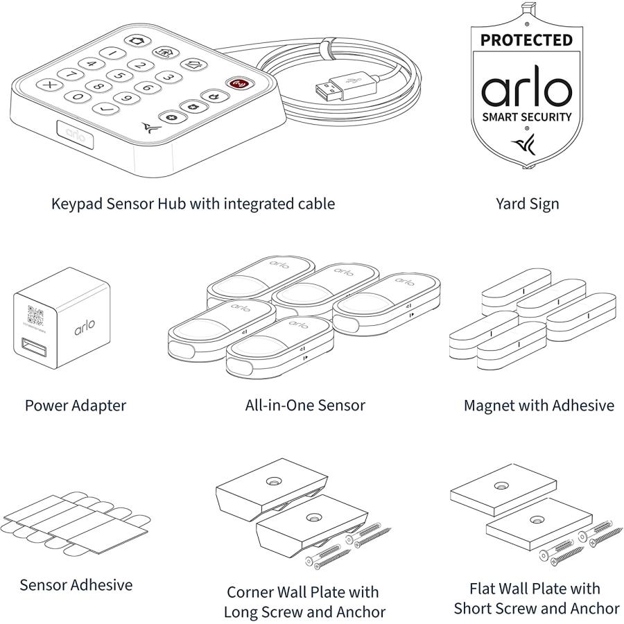 Arlo Home Security System - Wired Keypad Sensor Hub, (5) 8-in-1 Sensors ...