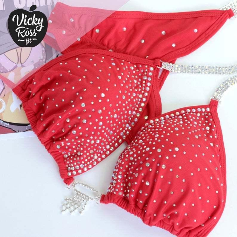 即日出荷 ヴィッキーロスフィット レッドフィットネスコンペティションビキニ ポーズビキニスーツ デザイナー手作りコンペティションビキニスーツ 数量は多 Homeofmalones Com