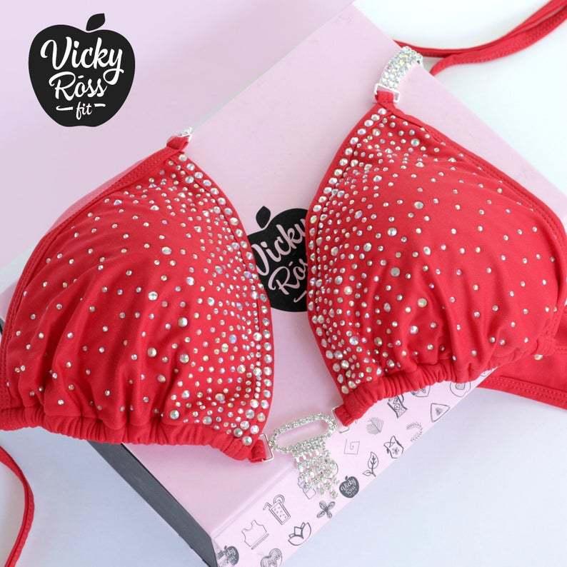 即日出荷 ヴィッキーロスフィット レッドフィットネスコンペティションビキニ ポーズビキニスーツ デザイナー手作りコンペティションビキニスーツ 数量は多 Homeofmalones Com