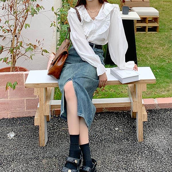 ヴィンテージ調デニムミディストレートスカート | 