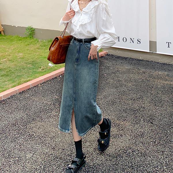 ヴィンテージ調デニムミディストレートスカート |  | 11