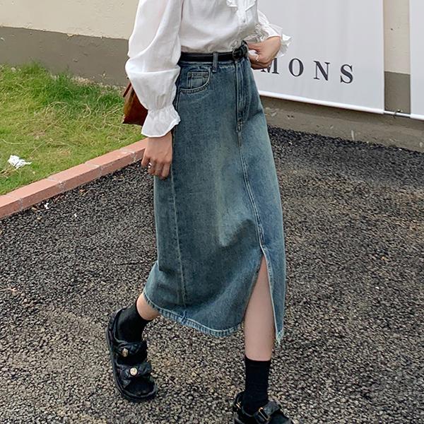 ヴィンテージ調デニムミディストレートスカート |  | 12