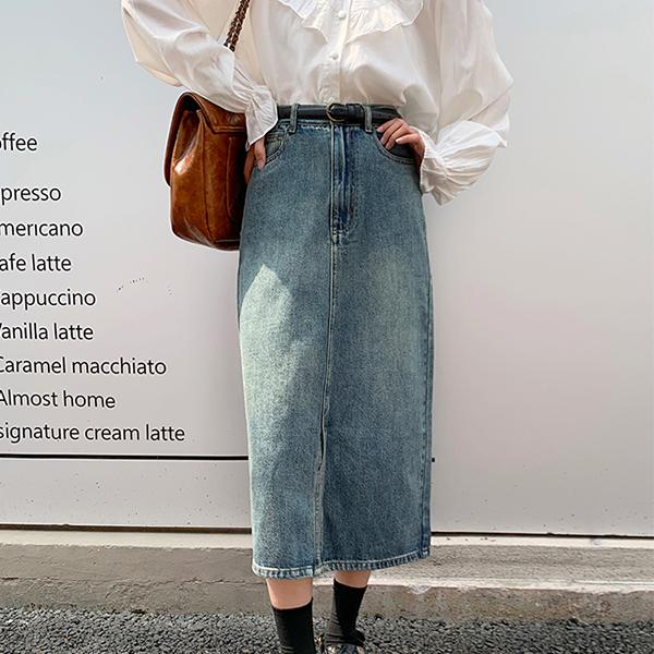 ヴィンテージ調デニムミディストレートスカート |  | 02