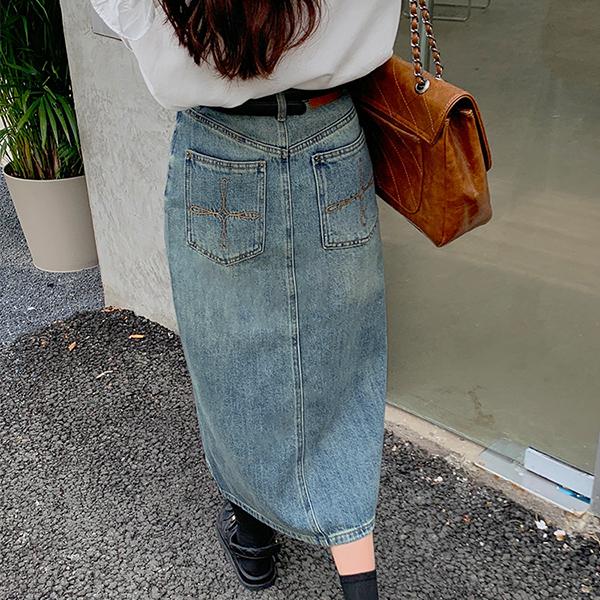 ヴィンテージ調デニムミディストレートスカート |  | 03