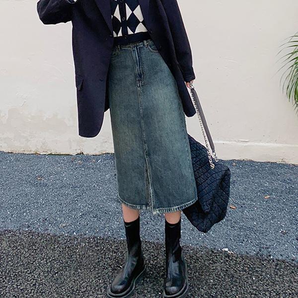 ヴィンテージ調デニムミディストレートスカート |  | 05