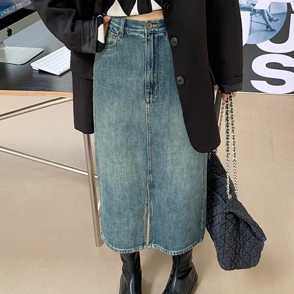 ヴィンテージ調デニムミディストレートスカート |  | 06