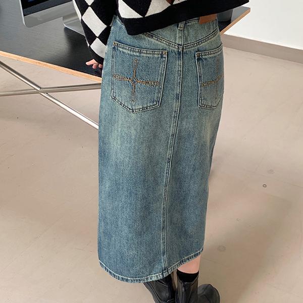 ヴィンテージ調デニムミディストレートスカート |  | 08