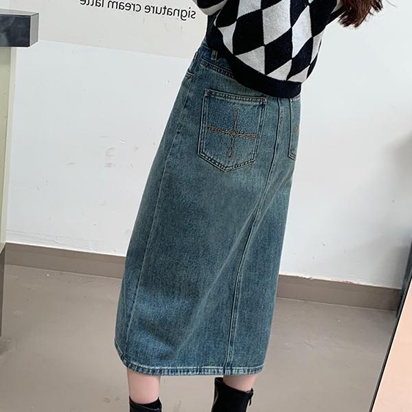 ヴィンテージ調デニムミディストレートスカート |  | 09