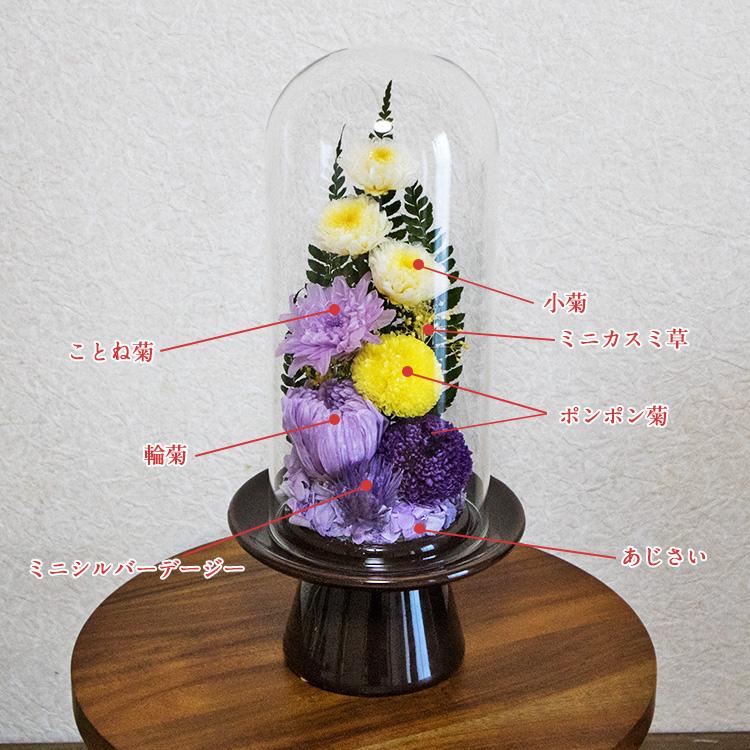 仏花ガラスドーム大対プリザーブドフラワー プリザーブドフラワー ガラスドーム仏花kouten ～ミニバラ