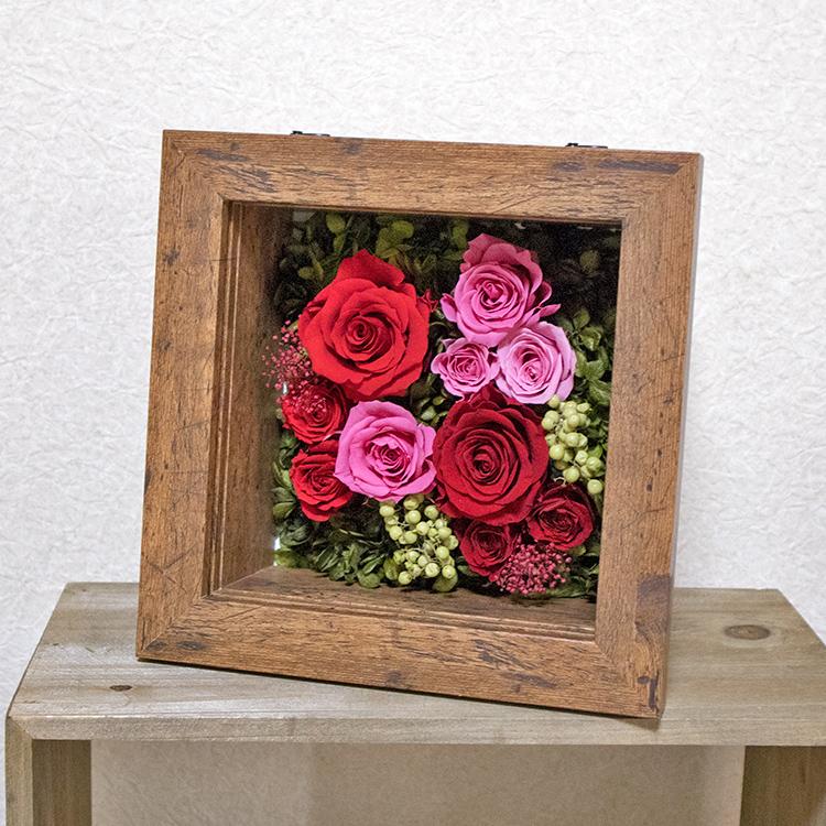 額縁に入った プリザーブドフラワー スクエアフレーム fm163 ※色