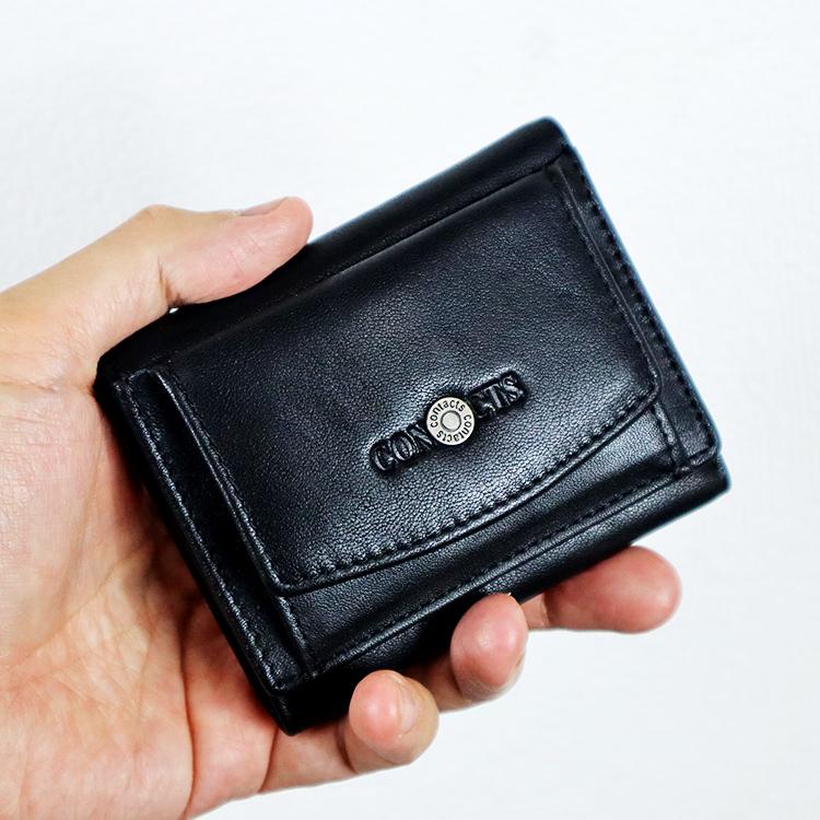 Contact'S レディース 良質な 三つ折り財布 小銭入れが外面にあるから