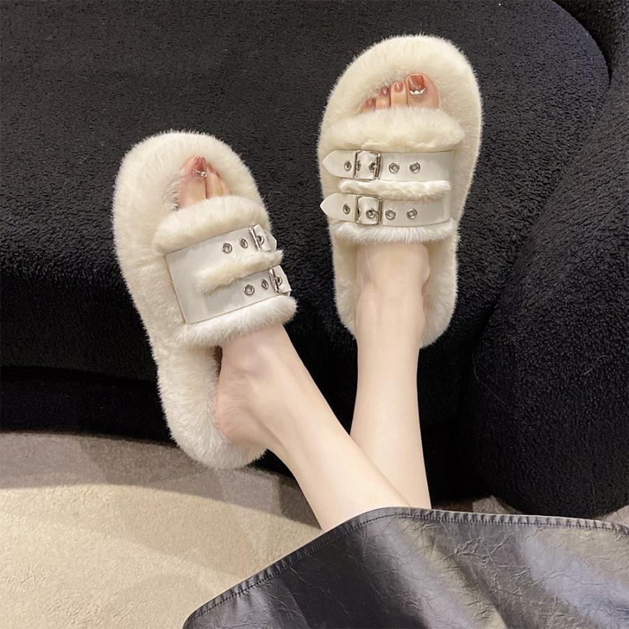 サンダル レディース 歩き やすい 50 代 秋 冬 ファー ボア 厚底  